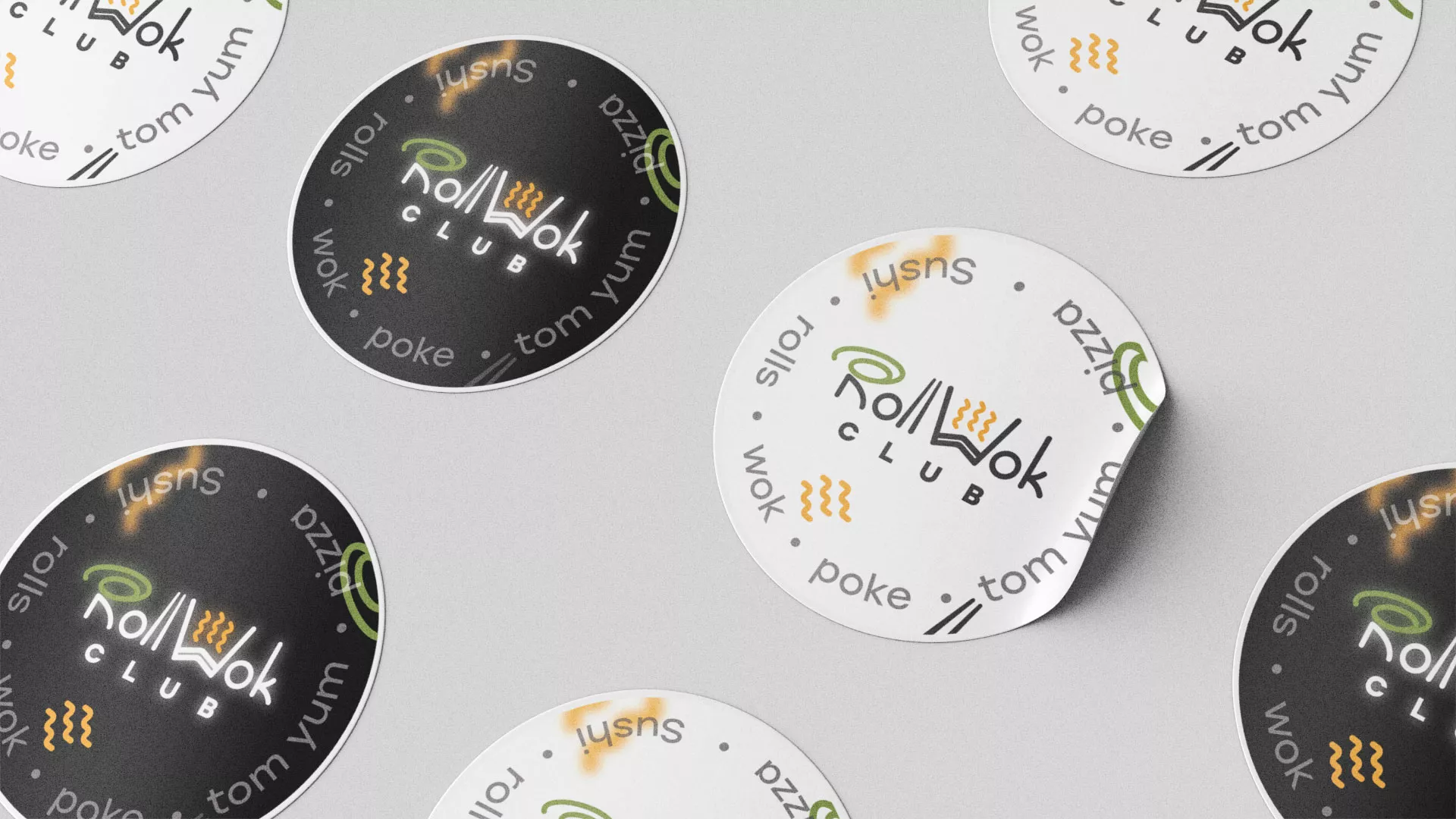 Разработка наклеек для суши-бара «Roll Wok Club» в Лосино-Петровске